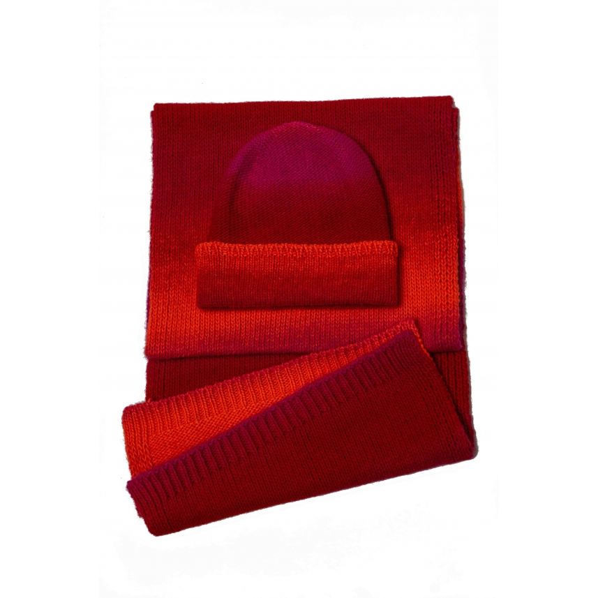 Wool blend beanie and scarf SET with degradé effect Made in Italy