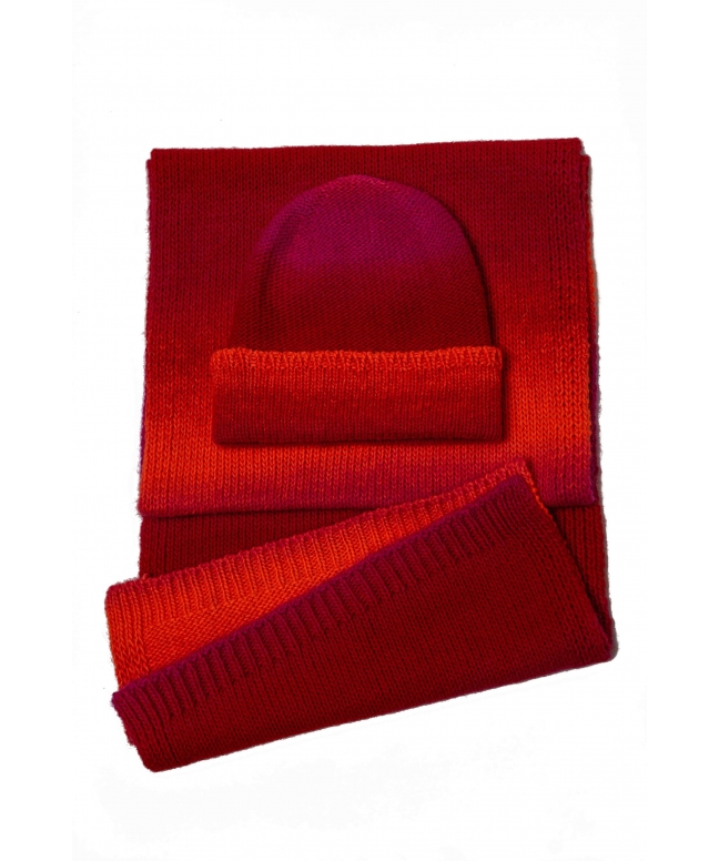 SET cuffia e sciarpa misto lana effetto degradé Made in Italy