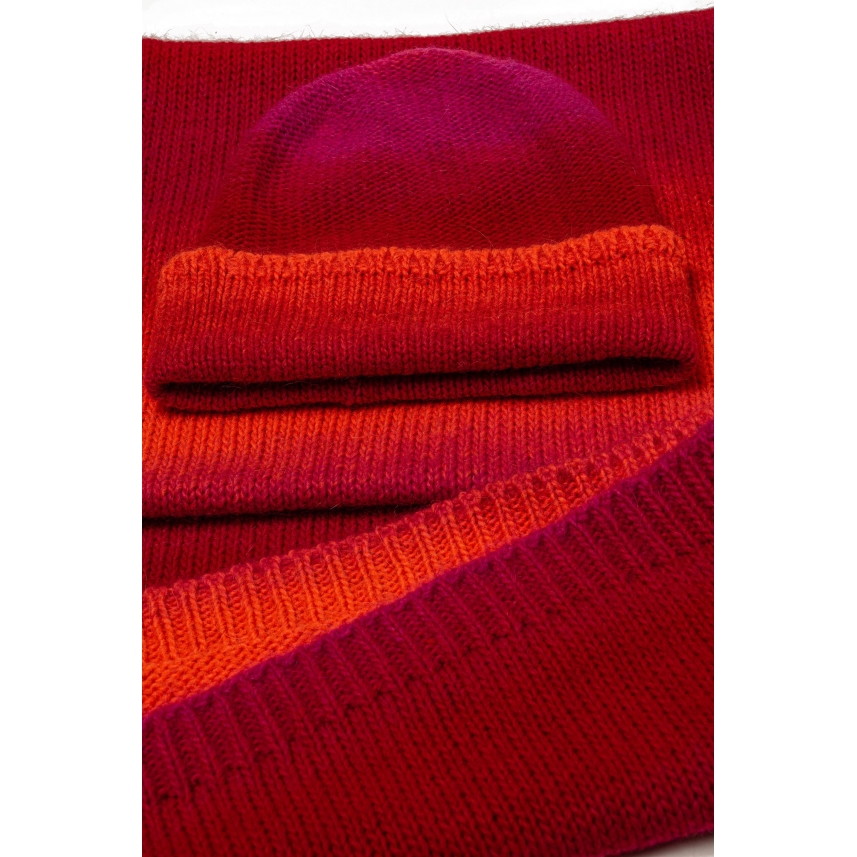 Wool blend beanie and scarf SET with degradé effect Made in Italy