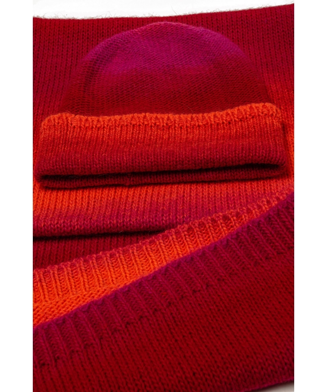 Wool blend beanie and scarf SET with degradé effect Made in Italy