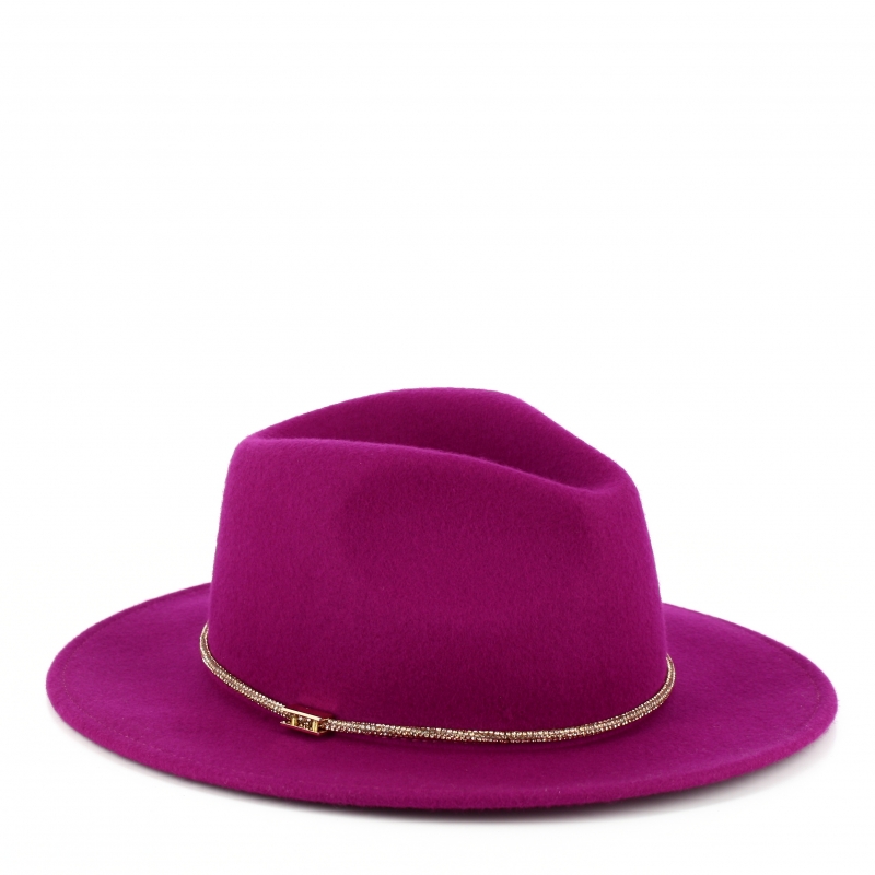 Women's felt Fedora hat with metal belt