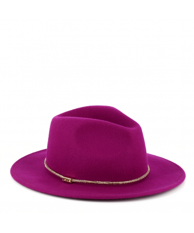 Women's felt Fedora hat with metal belt