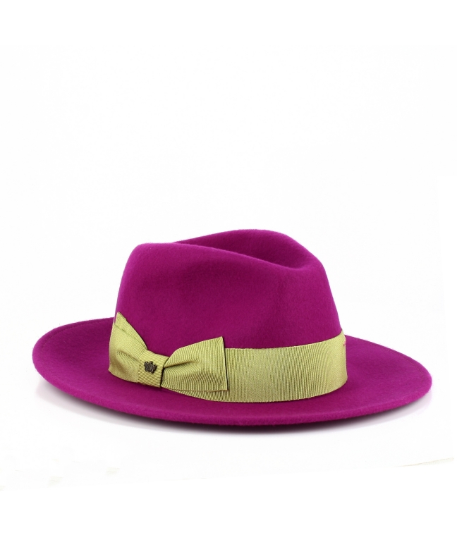 Cappello in feltro Fedora con grosgrain alto e dettagli a contrasto