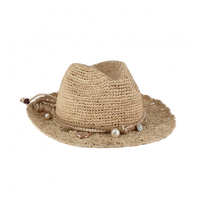 100% natural raffia hat with woven brim