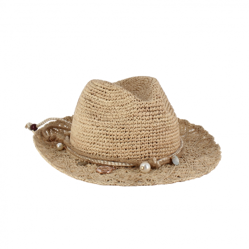 100% natural raffia hat with woven brim