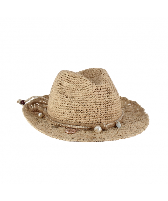 100% natural raffia hat with woven brim