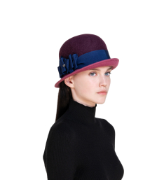Cappello in feltro da donna testa tonda guarnizione gros grain
