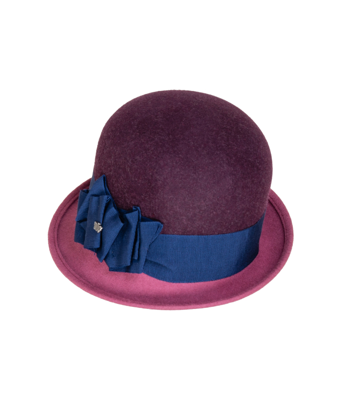 Cappello in feltro da donna testa tonda guarnizione gros grain