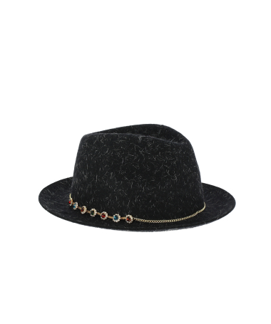 Felt flower-jewel fedora hat, narrow wing shape