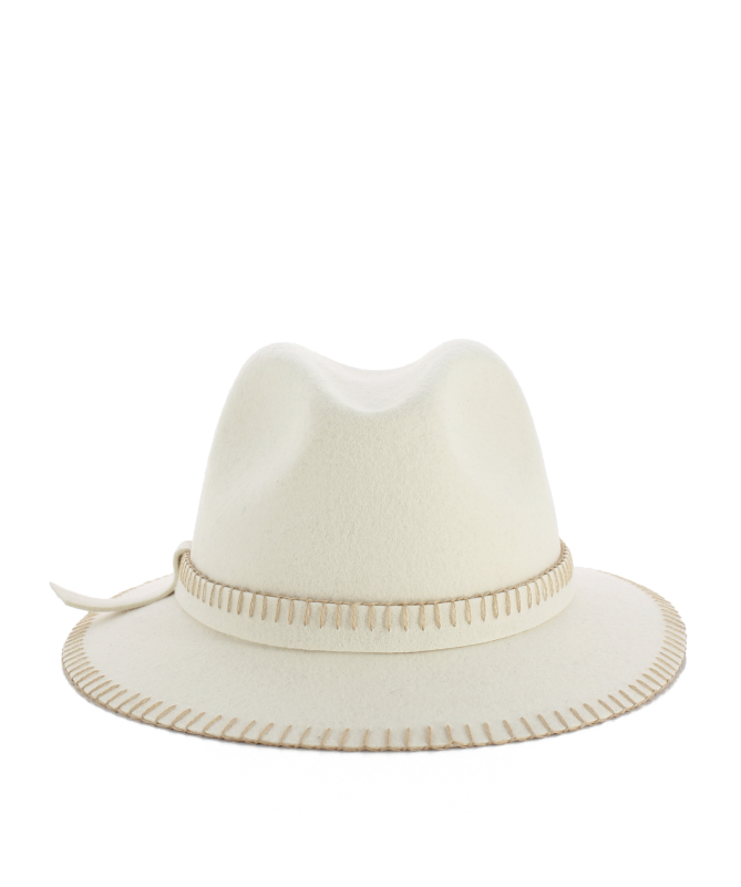 Women's hat in 100% wool felt with brim and saddle stitch