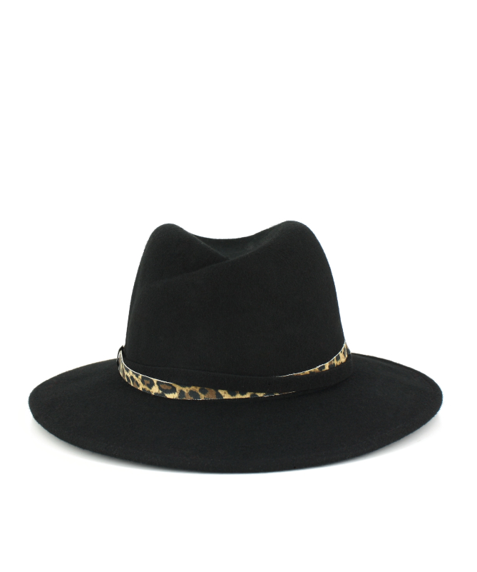 Damen-Fedora-Hut aus Filz mit Kunstlederband ANIMALIER