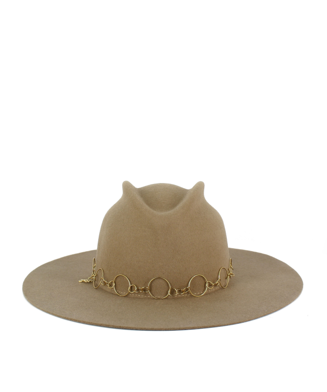 Women's felt hat with flat brim chain Made in Italy