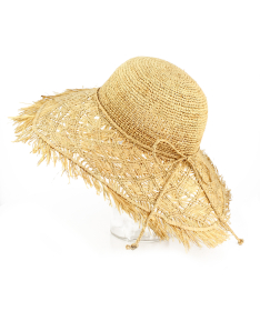 Women's Raffia Hat with Fringes Sun Sea Made in Italy