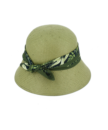 Cloche hat for women in straw paper and fabric bandana Made in Italy