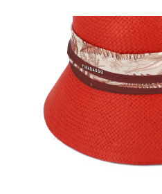 Cloche hat for women in straw paper and fabric bandana Made in Italy
