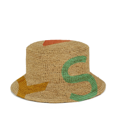 Women's Summer Straw Bucket Hat with Printed Letters TRB
