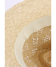 Breathable perforated straw hat with strap