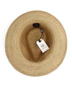 Natural Raffia Fedora Hat with Brown Faux Leather
