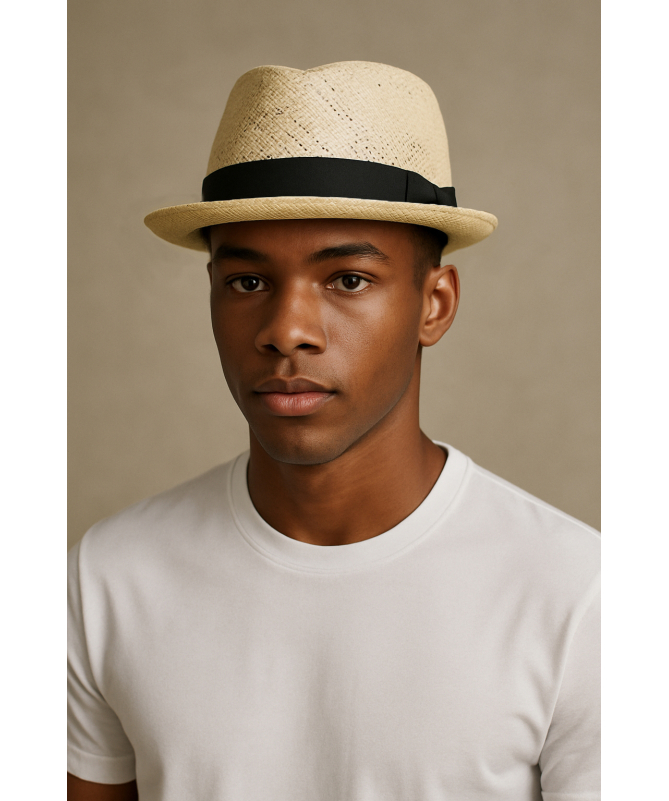 Pork pie shaped straw hat MADE IN ITALY perforated