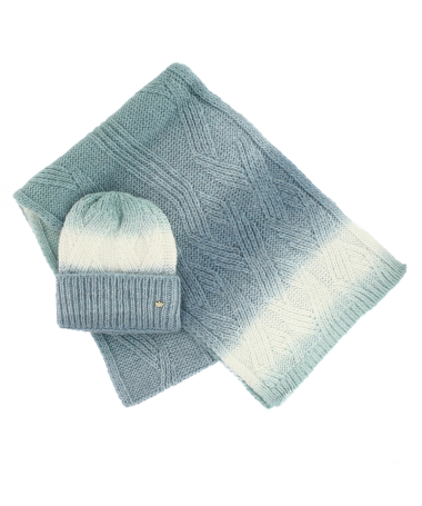 Wool Blend Beanie and Scarf Set Made in Italy degradé effect