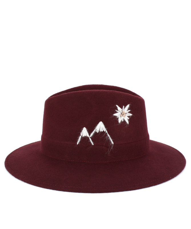 Women's felt hat with hand embroidery, Made in Italy
