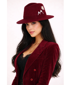 Women's felt hat with hand embroidery, Made in Italy