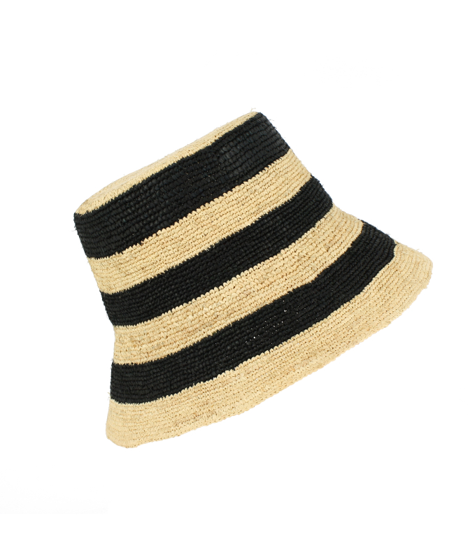 Women's bucket hat in natural raffia, Made in Italy