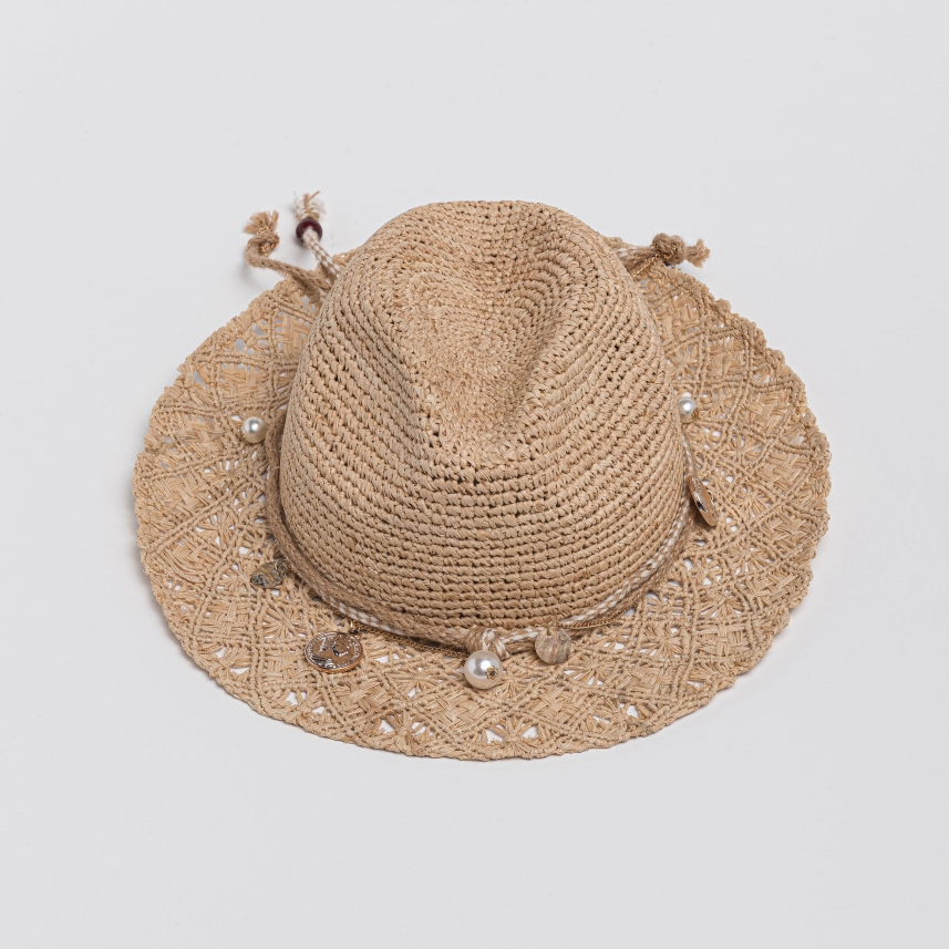 100% natural raffia hat with woven brim