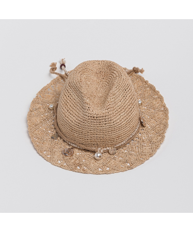 100% natural raffia hat with woven brim