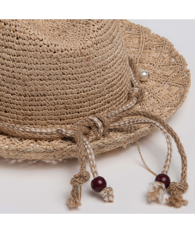 100% natural raffia hat with woven brim