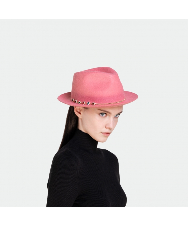 Cappello donna in feltro fiore-gioiello forma Fedora ala stretta