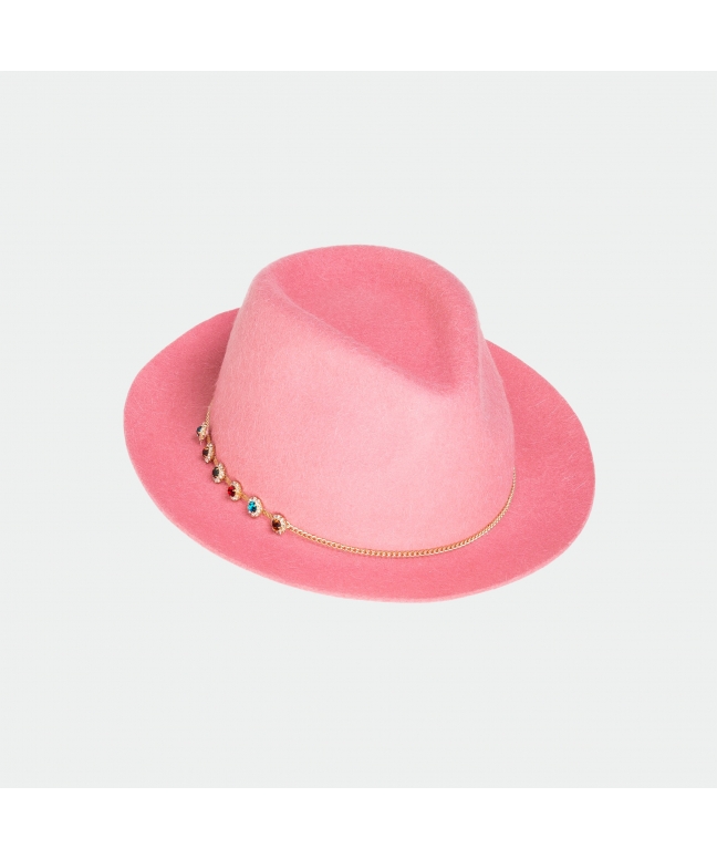 Cappello donna in feltro fiore-gioiello forma Fedora ala stretta