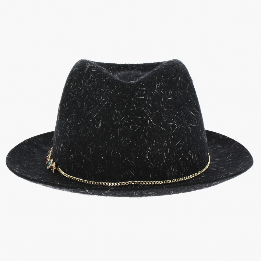 Cappello donna in feltro fiore-gioiello forma Fedora ala stretta