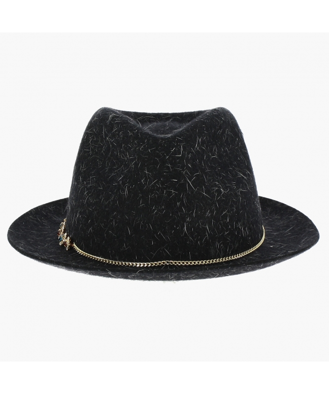 Cappello donna in feltro fiore-gioiello forma Fedora ala stretta