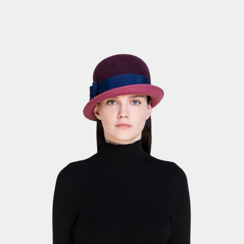 Cappello in feltro da donna testa tonda guarnizione gros grain