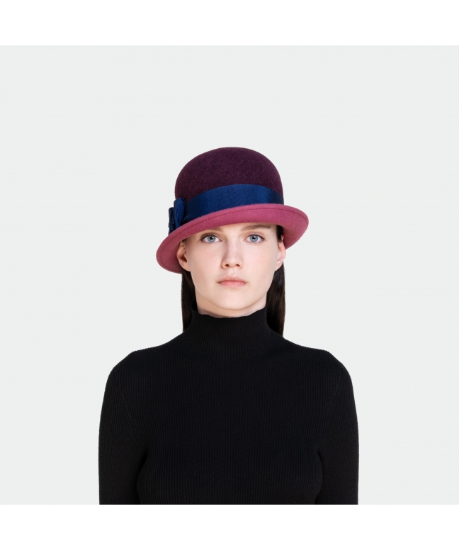 Cappello in feltro da donna testa tonda guarnizione gros grain