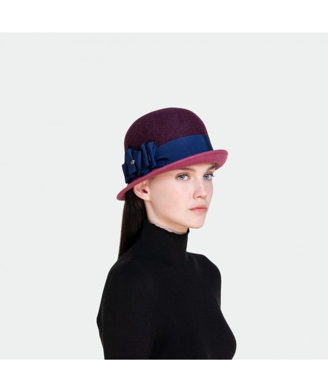 Cappello in feltro da donna testa tonda guarnizione gros grain
