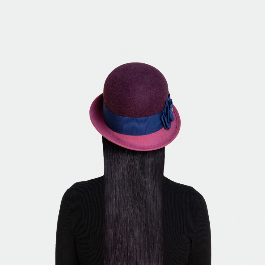 Cappello in feltro da donna testa tonda guarnizione gros grain