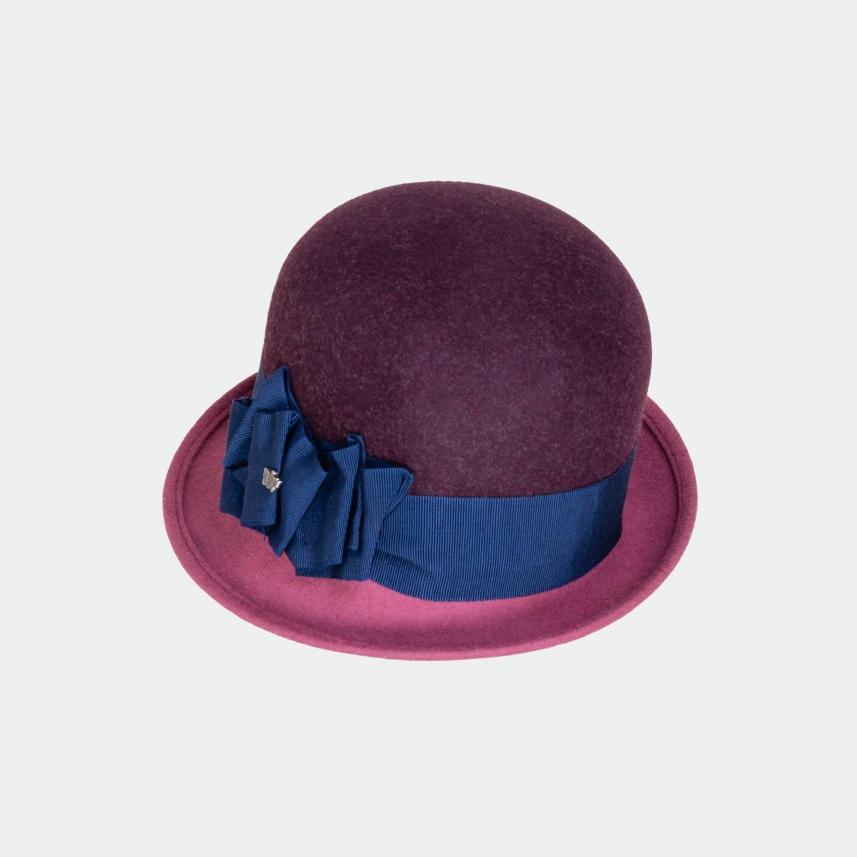 Cappello in feltro da donna testa tonda guarnizione gros grain