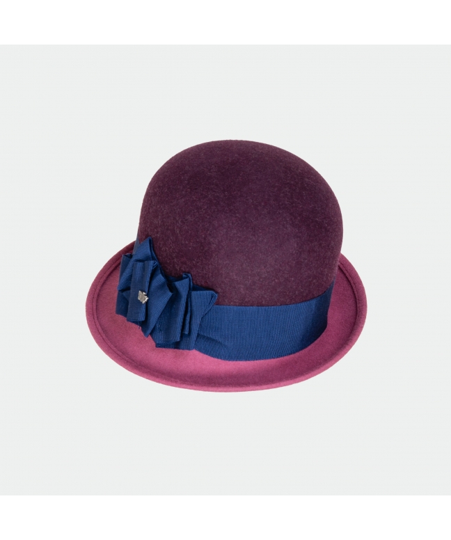 Cappello in feltro da donna testa tonda guarnizione gros grain