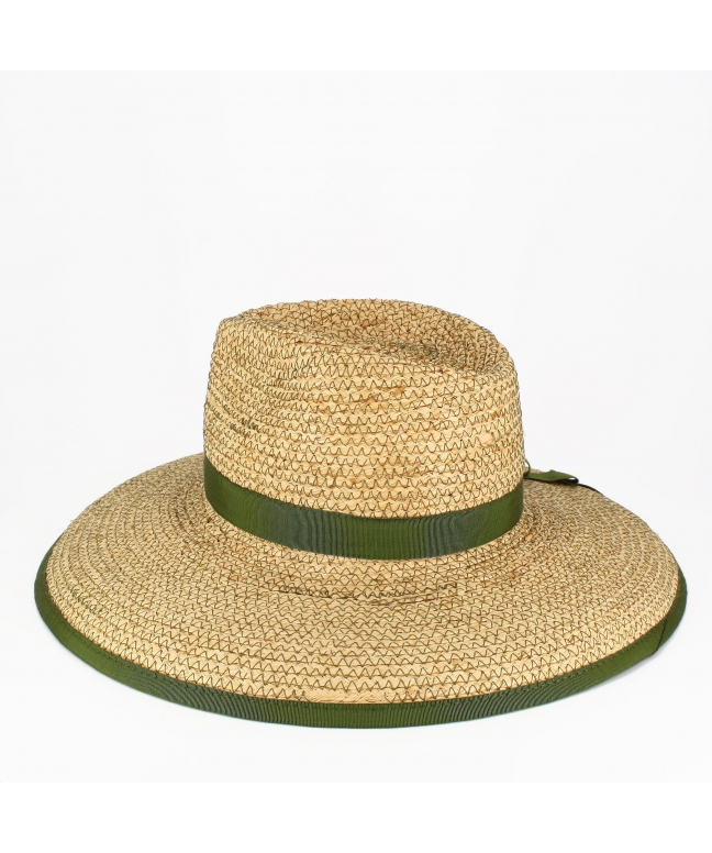 Raffia straw hat Woman 100% natural with zig zag stitching