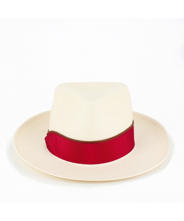 Cappello Panama Panasoft extra-fino con gros grain piping ecopelle