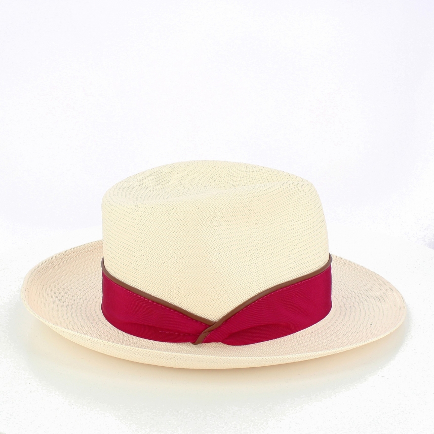 Cappello Panama Panasoft extra-fino con gros grain piping ecopelle