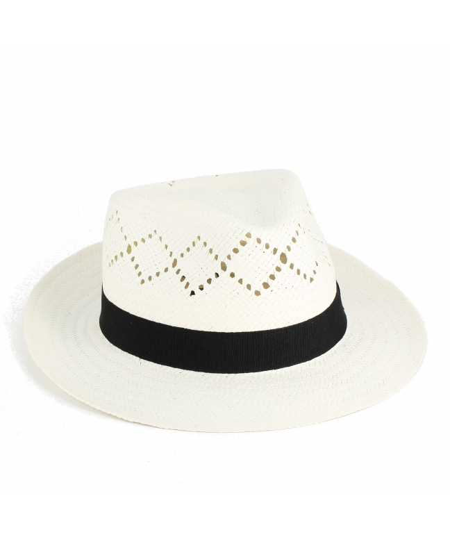Perforated breathable paper straw man hat with grosgrain ribbon
