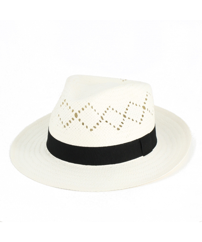 Perforated breathable paper straw man hat with grosgrain ribbon
