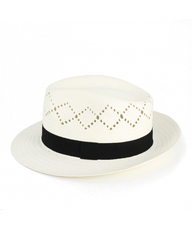 Perforated breathable paper straw man hat with grosgrain ribbon