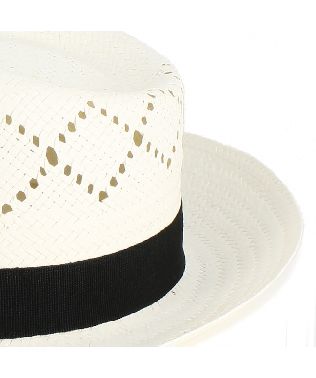 Perforated breathable paper straw man hat with grosgrain ribbon